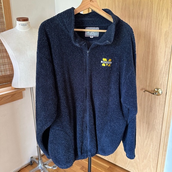 Michigan Football Sherpa Apparel Navy Blue Zip Up Teddy Terry Cloth Jacket XL C1 - Picture 6 of 6